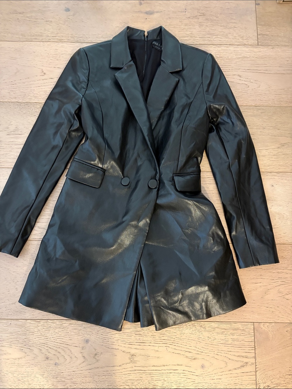 Alice + Olivia Black Faux Leather Blazer Jacket romper